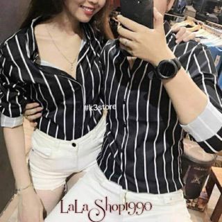 ÁO SƠ MI CẶP NAM NỮ KẺ SỌC CHẤT LỤA TRƠN CAO CẤP - LALASHOP1990