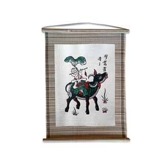 Tranh đông hồ chăn trâu thổi sáo dán mành - tranh mành đông hồ mục đồng thổi sáo