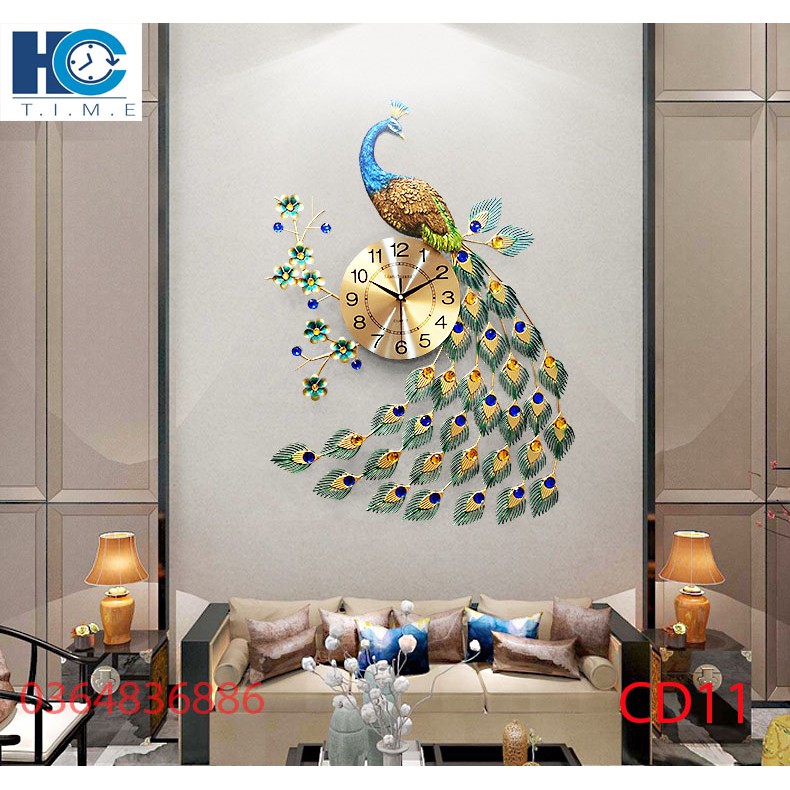Đồng hồ treo tường trang trí chim công CD11 kích thước 80x60 cm