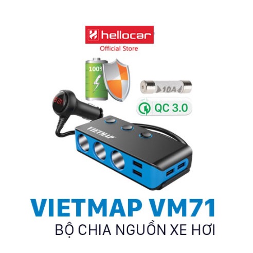 Bộ Chia Nguồn Ô tô VietMap VM71 Cao Cấp – Bộ Chia 3 Tẩu Thuốc 4 Cổng Sạc USB