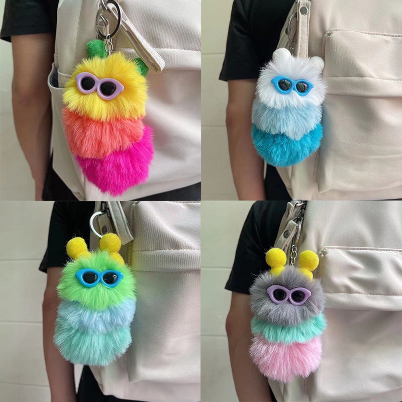 Móc khóa đính phụ kiện con sâu bướm ngộ nghĩnh đáng yêu