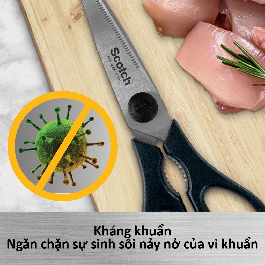 Kéo nhà bếp Scotch 3M tay cầm màu đen, lưỡi kéo sắc bén, chống gỉ sét, kháng khuẩn