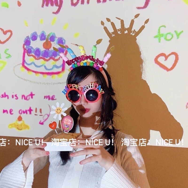 Bờm vương miện cài tóc sinh nhật hình bánh kem ngọn nến ngộ nghĩnh chất vải xốp mềm