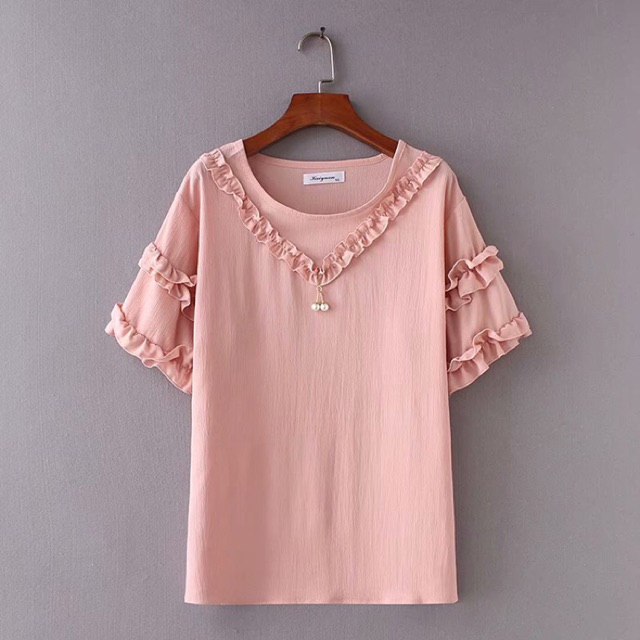 HT-Áo kiểu big size tay bèo u cổ đính hạt châu size cho người béo 3XL 75-85kg