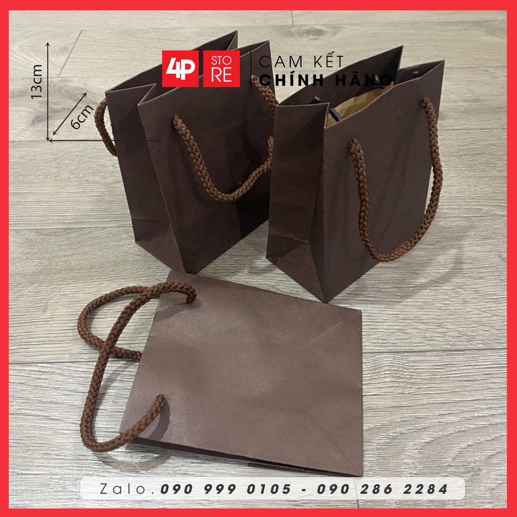 01 TÚI KRAFT NÂU ĐẬM QUAI DÙ 11X13X6CM - HỎA TỐC
