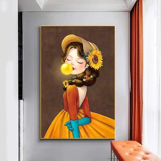[ Ảnh thật ] Tranh thêu chữ thập bé gái dễ thương chỉ lụa RW0584_50*70cm