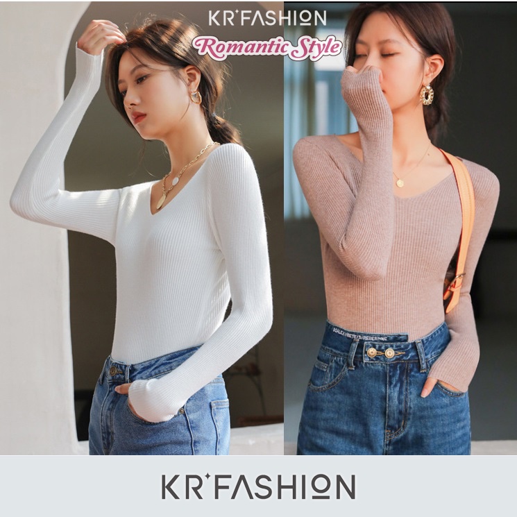 Áo len nữ AL202 cổ tim Hàn Quốc KRFashion trơn ôm body mềm mịn co giãn loại 1 nhiều màu trend mùa thu đông Hàn Quốc