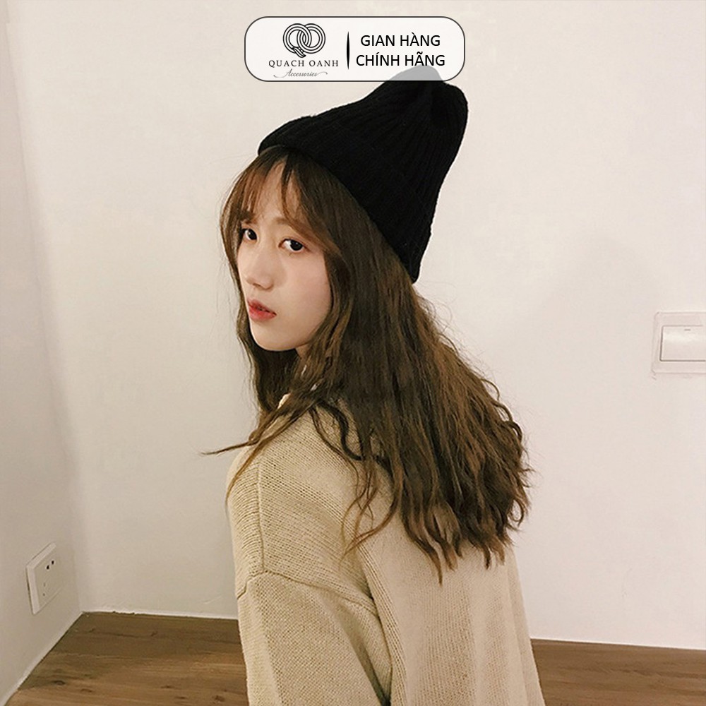 Mũ len beanie QO ACCESSORIES gân trơn phong cách vintage xinh xắn MU06