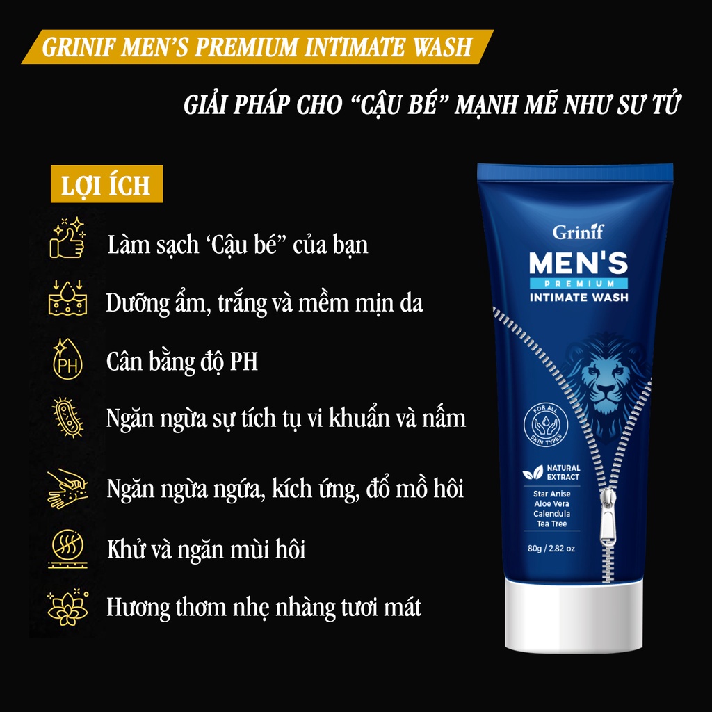Dung Dịch Vệ Sinh Nam Giới Hàn Quốc GRINIF Men’s Premium Intimate Wash 80g - Hàng Chính Hãng