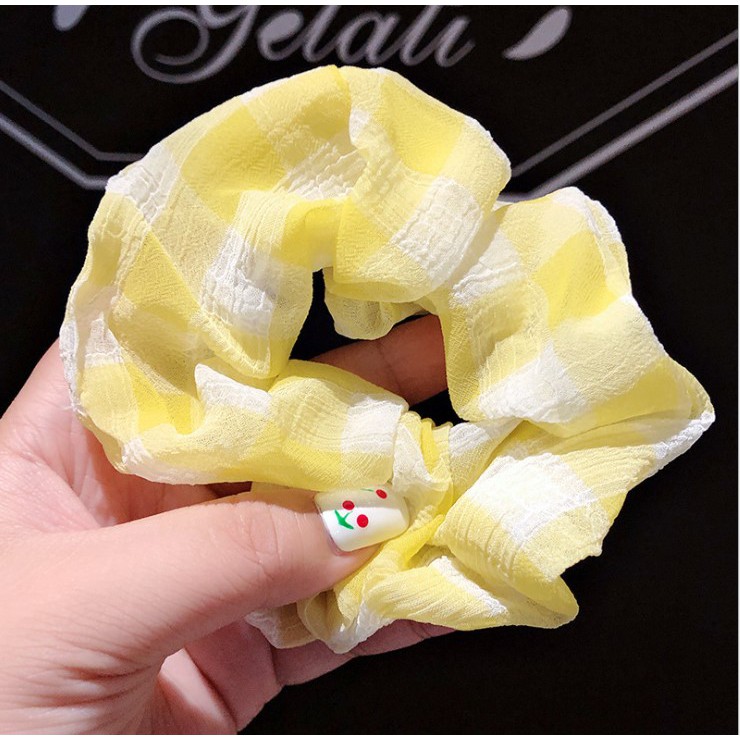 cột tóc vải scrunchies buộc tóc vải họa tiết kẻ caro to loại đẹp hot trend PK22