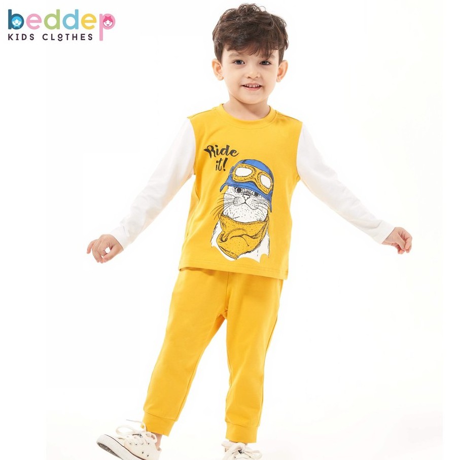 Đồ Bộ Bé Trai Từ 1 Đến 8 Tuổi Dài Tay Chất Thun Cotton In Hình Mèo Thời Trang Thu Đông Cao Cấp Beddep Kids Clothes BB19