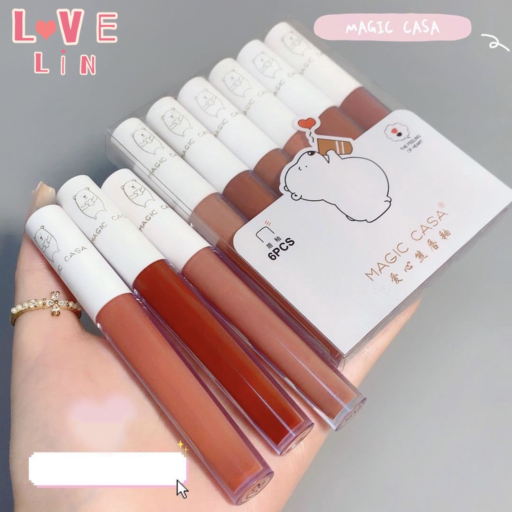 [Hàng mới về] Set 6 thỏi son kem lì nhung mịn thích hợp cho các bữa tiệc