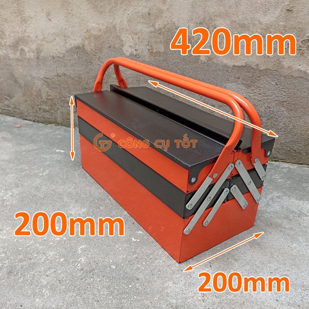 Thùng đồ nghề sắt 3 tầng 5 ngăn 17 inch 20x20x42cm màu cam đen