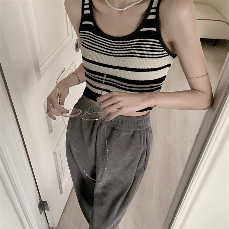 Áo Croptop Kẻ Sọc Màu Sắc Tương Phản Phong Cách Cổ Điển Thời Trang Quyến Rũ Cho Nữ