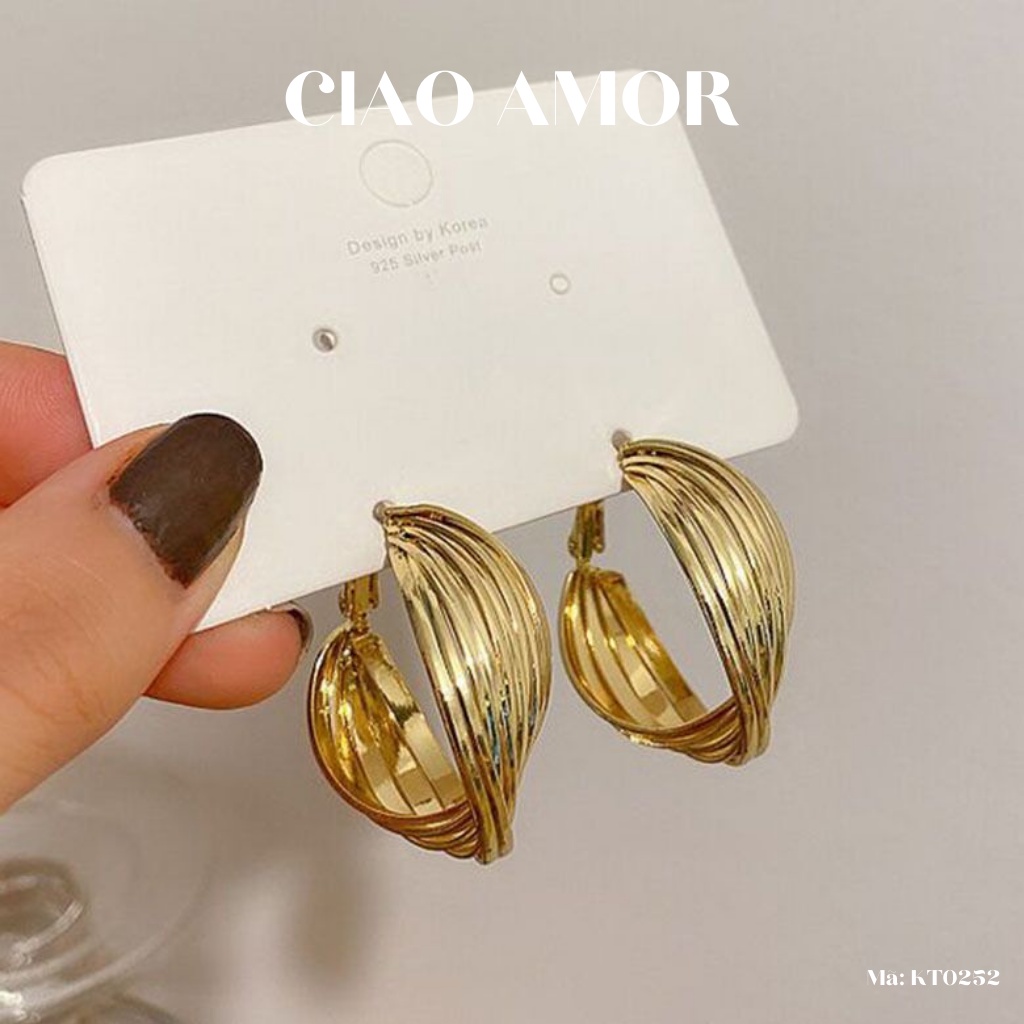Khuyên tai nữ, Bông tai nữ tròn đuôi bạc 925 sợi đan chéo thanh lịch Trang sức Ciao Amor - KT0252