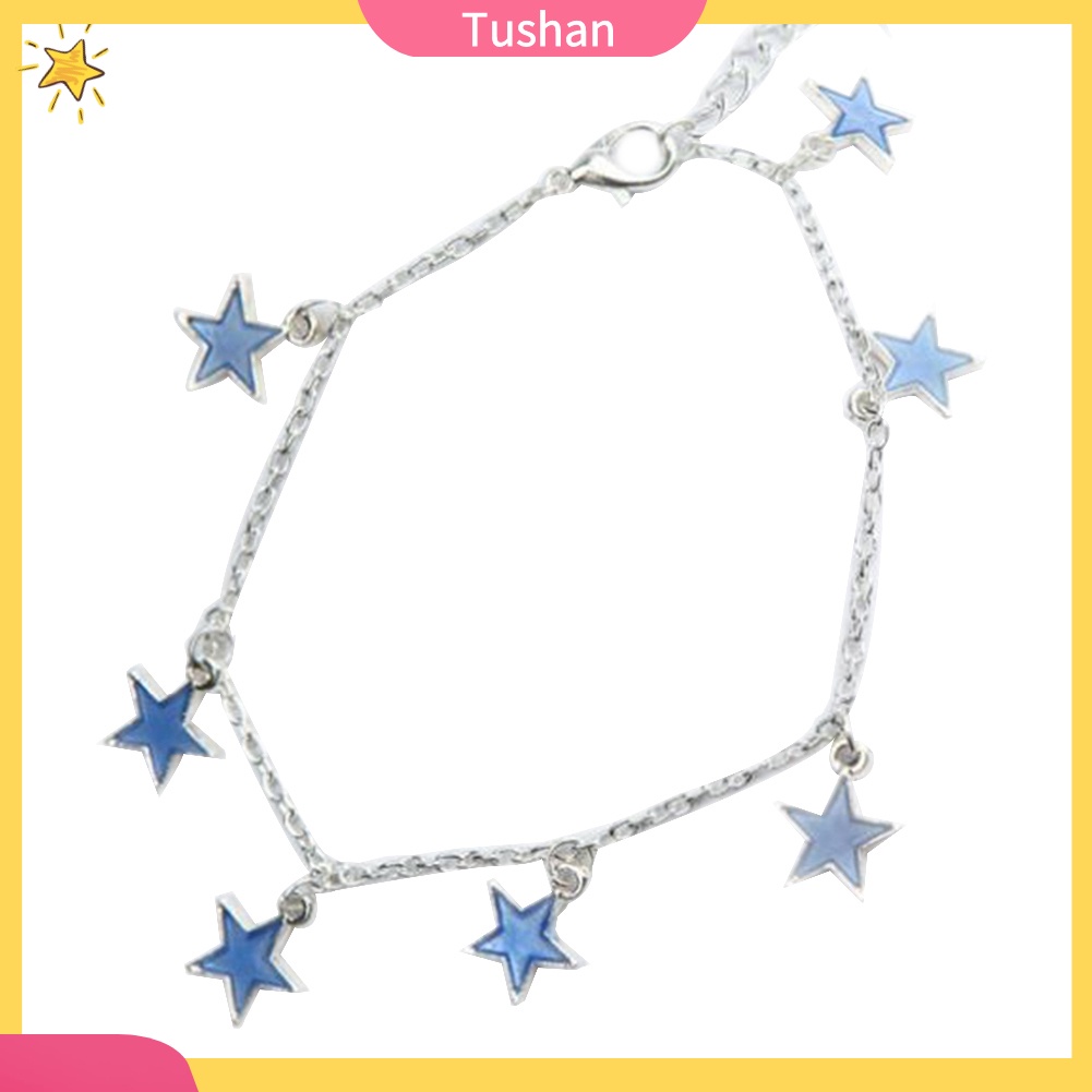 TUSH_Fashion Unisex Blue Fluorescent Pentagonal Star Tassel Beach Anklet Bracelet