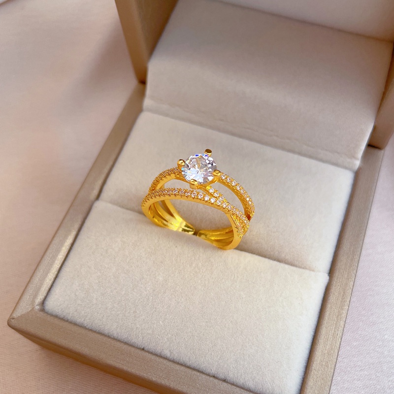 Nhẫn nữ mạ vàng 18k đính đá pha lê cao cấp lấp lánh thiết kế dạng hở thời trang sang trọng