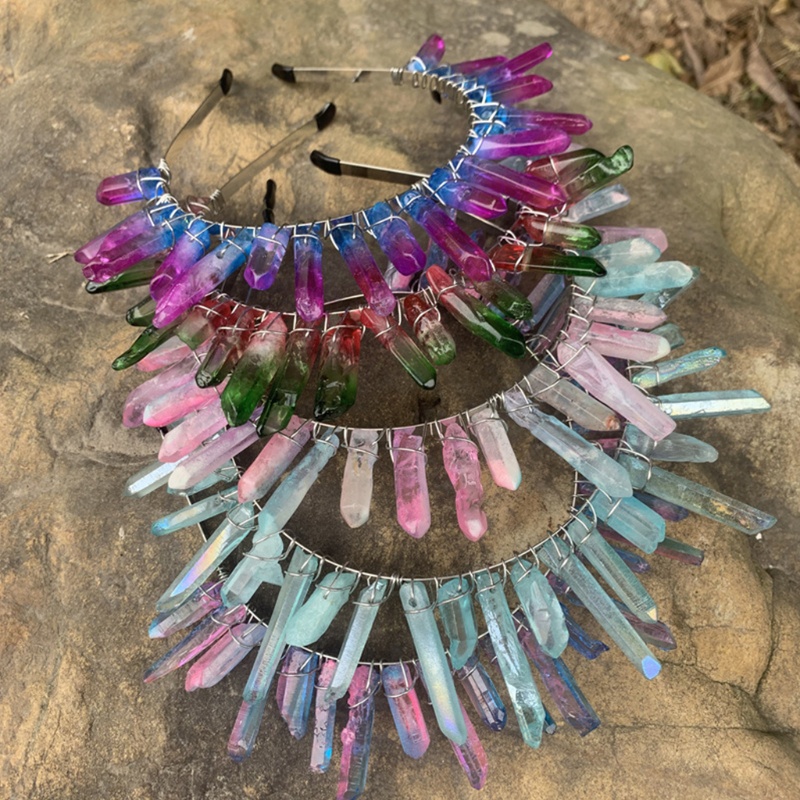 Băng Đô Cài Tóc Đính Pha Lê Bất Đối Xứng Hình Vương Miện Công Chúa Raw Stone Có Thể