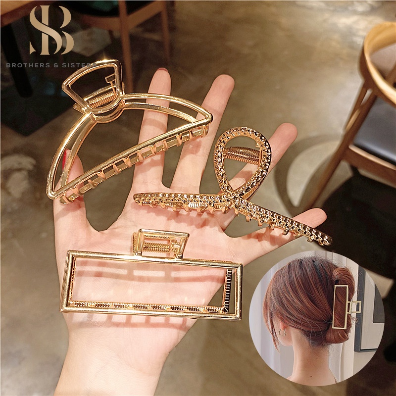 Kẹp tóc Shiny B&amp;S hình học đơn giản màu vàng mờ thời trang Hàn Quốc cho nữ