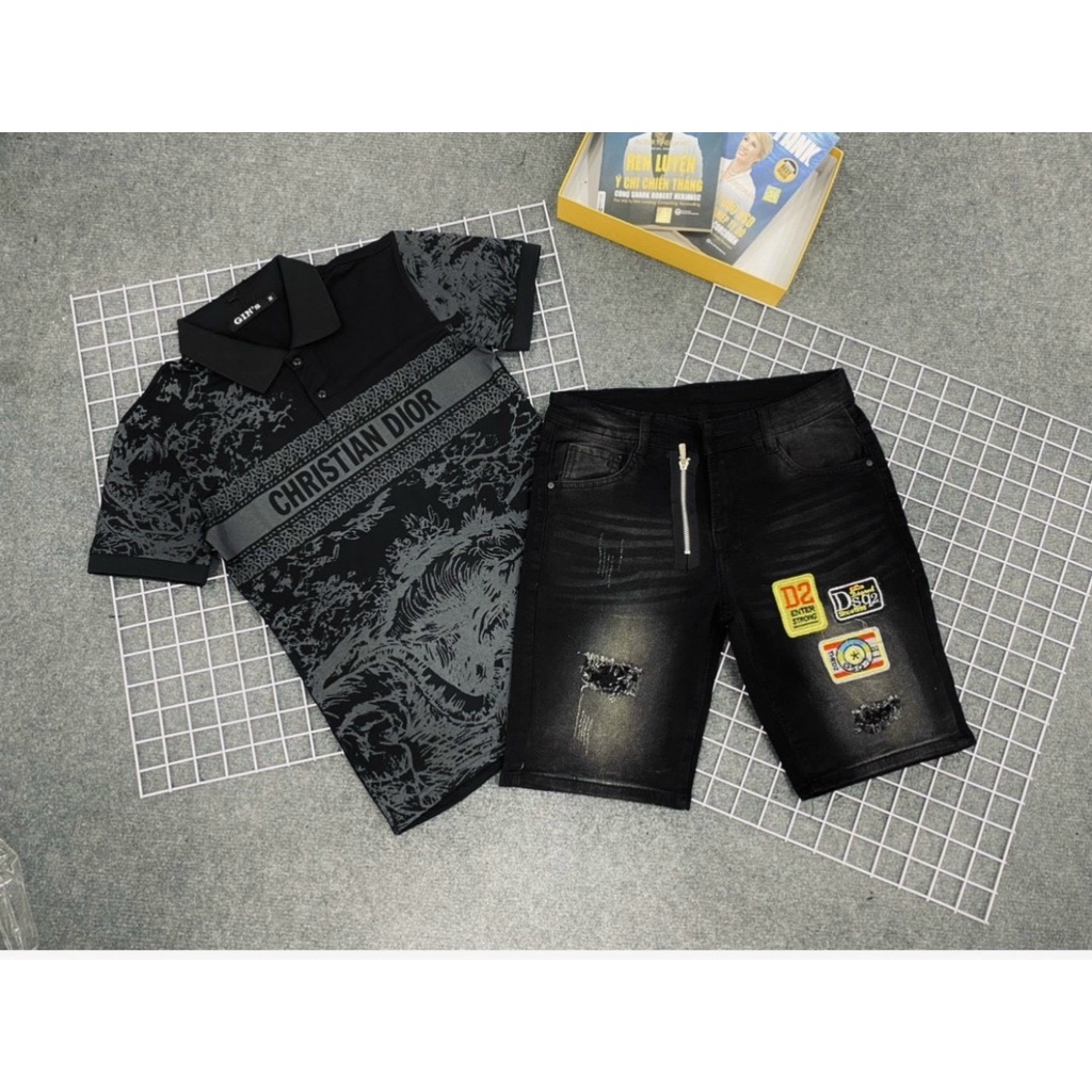 Quần short jean nam cao cấp short jean phối thêu cao cấp hàng chất lượng đẹp như hình