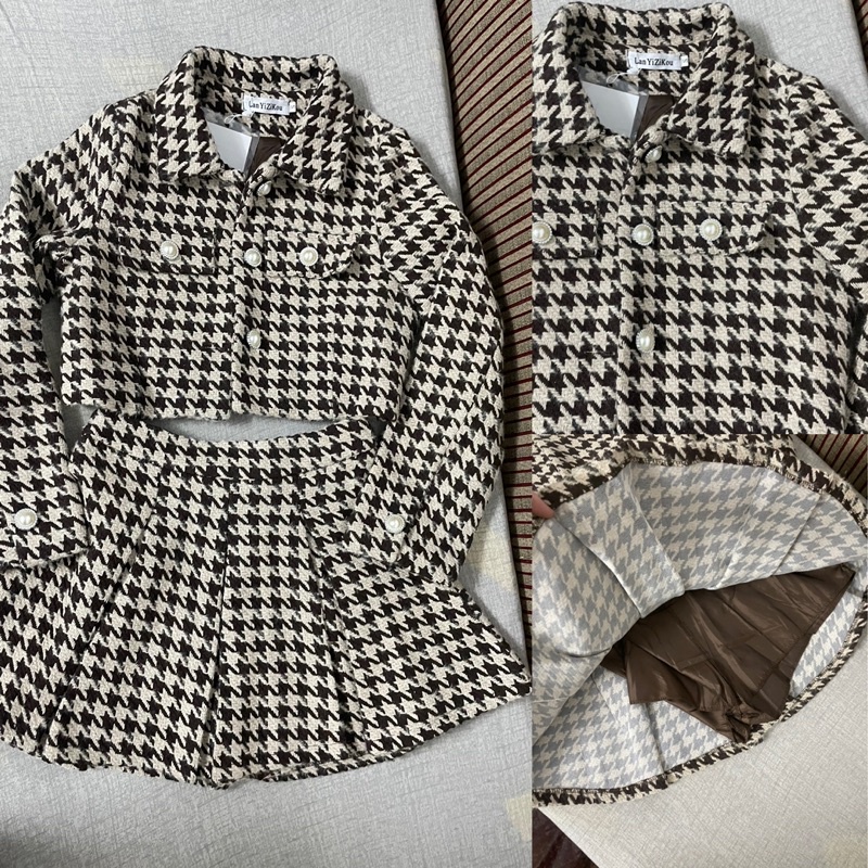 (SẴN) LalaClothing Bộ dạ ngắn họa tiết kiểu răng sói chuẩn loại đẹp