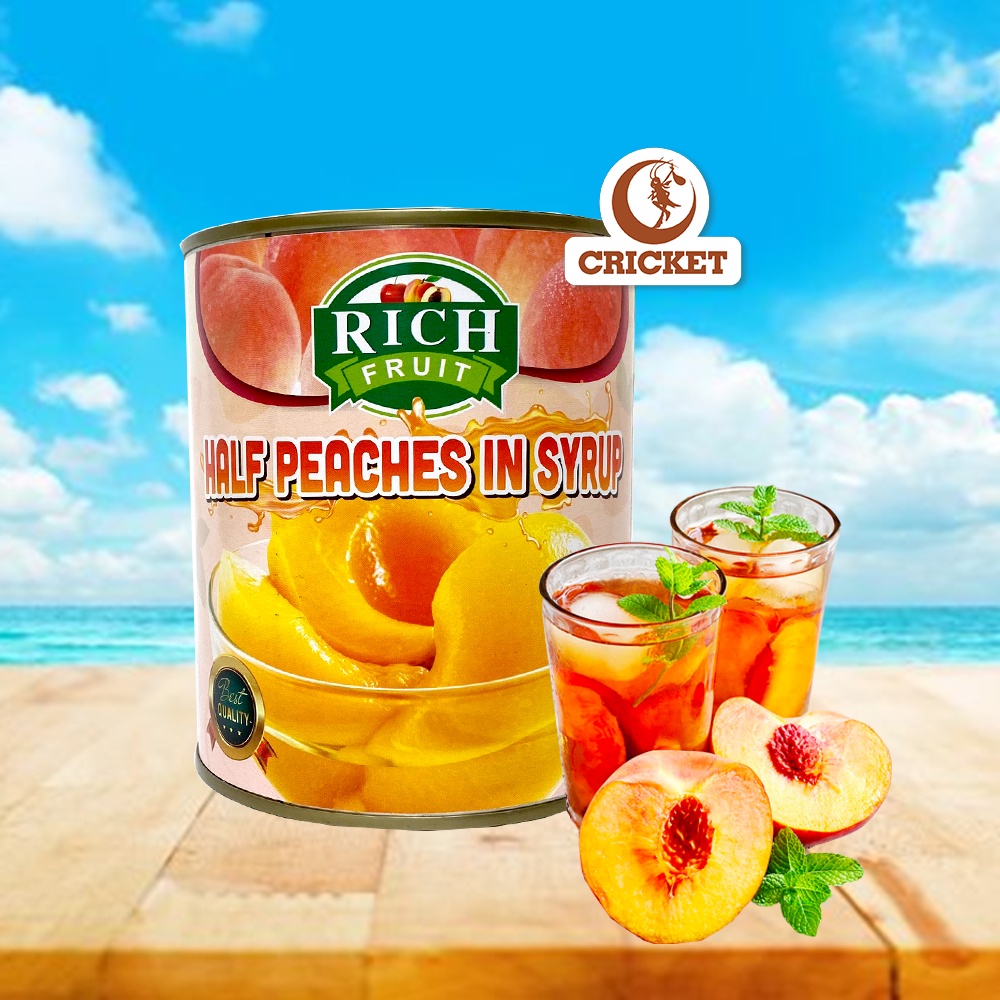 Đào Tươi Ngâm Nước Đường Giòn Ngọt Rich Fruit Hộp 825g - Làm trà đào, trà trái cây ngon -Nguyên Liệu Trà Sữa CRICKET