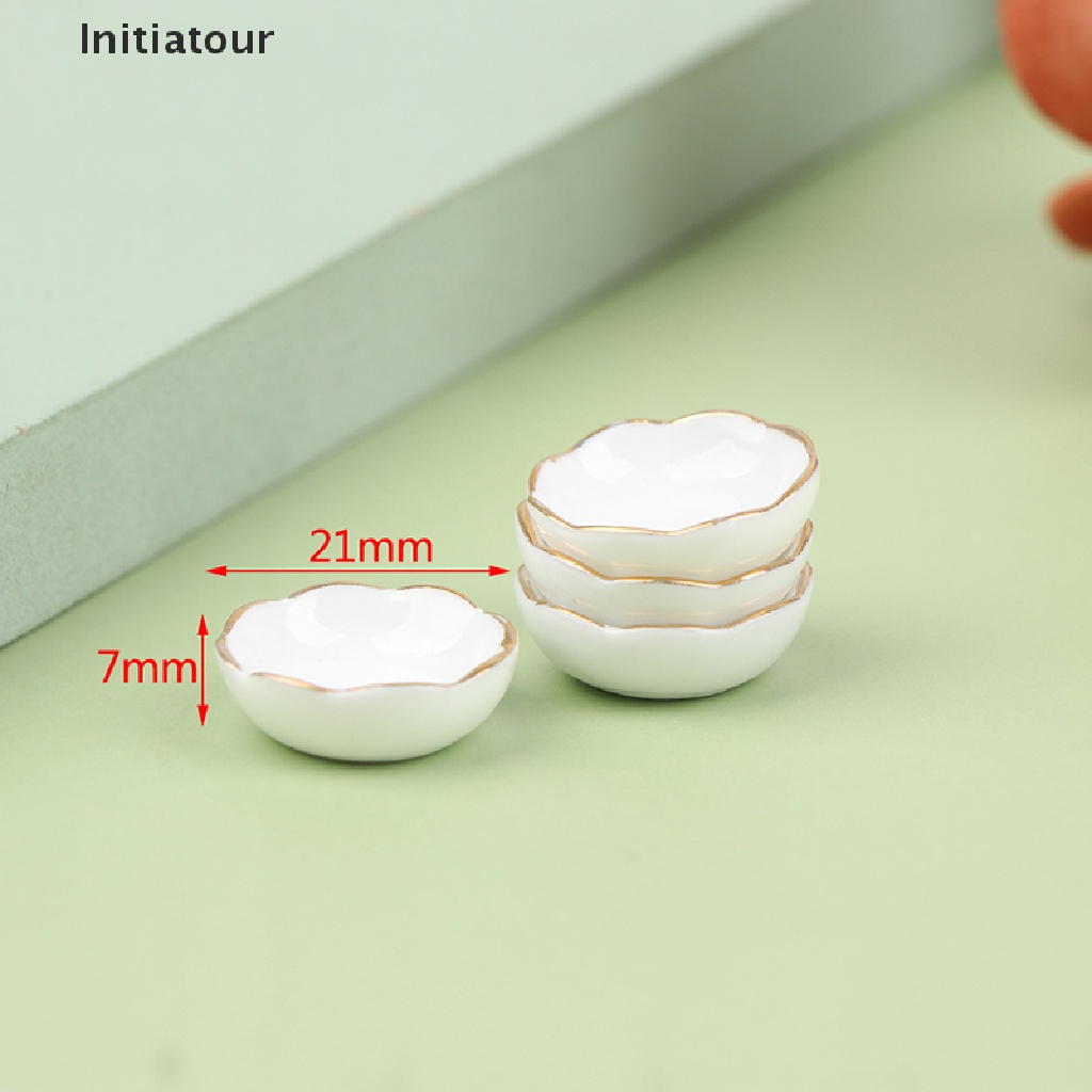 Bộ 4 Chén Dĩa Sứ Màu Trắng Tỉ Lệ 1: 12 Dùng Trang Trí Nhà Búp Bê