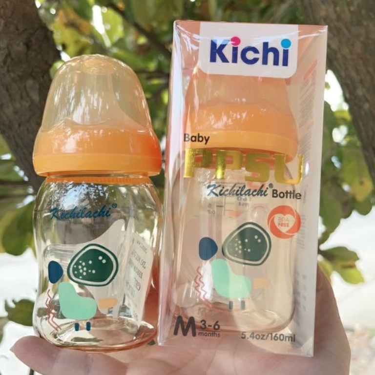 Bình sữa nhựa cao cấp PPSU cổ rộng Kichilachi Kichi - 90ml / 160ml / 280m