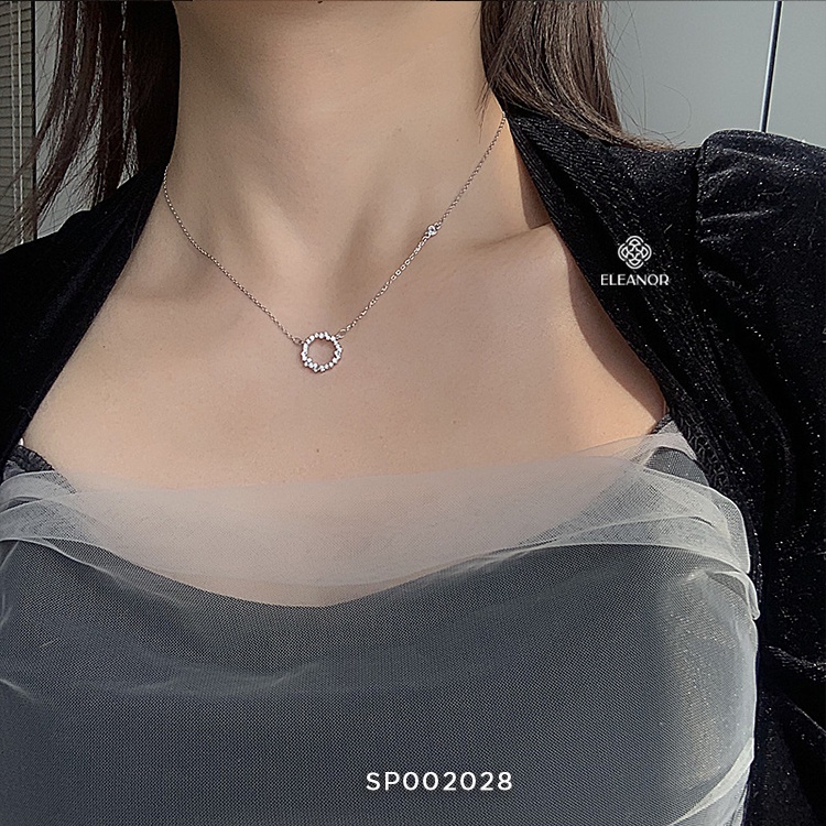 Dây chuyền nữ bạc 925 Eleanor Accessories sợi mảnh mặt hình vòng tròn đính đá phụ kiện trang sức 2028