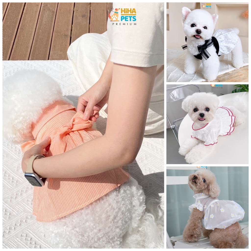 Váy Cho Cún Mèo Dễ Thương Mát Mẻ Mùa Hè Mùa Xuân Quần Áo Thú Cưng Cao Cấp Hàn Quốc Hiha Pets Tông Trắng.