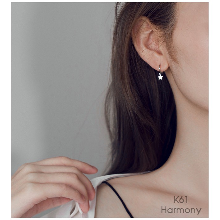 Bông tai, khuyên tai bạc 925 cao cấp dáng tròn nhỏ nhiều hình xinh xắn, cá tính K61| TRANG SỨC BẠC HARMONY