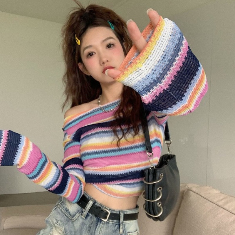 Áo Thun Dệt Kim Dáng Ngắn Thời Trang Mùa Thu Dễ Phối Đồ Cho Nữ