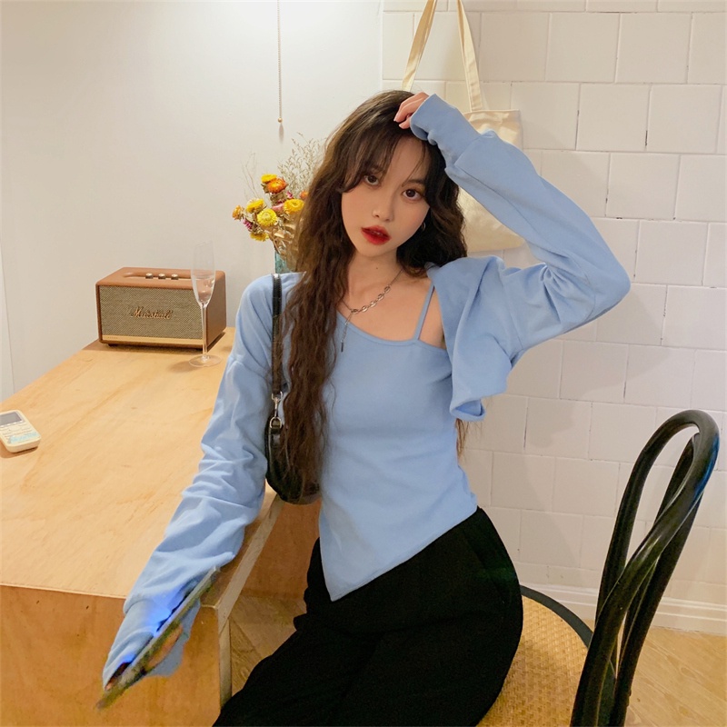 Set áo hai dây + áo khoác cardigan ngắn tay dài phong cách Hàn Quốc cho nữ chất lượng cao