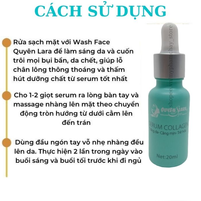 Serum Collagen Quyên Lara Trẻ Hoá Làn Da,Cung Cấp Dưỡng Ẩm Chuyên Sâu Ngăn Ngừa Lão Hóa Da 20ml,