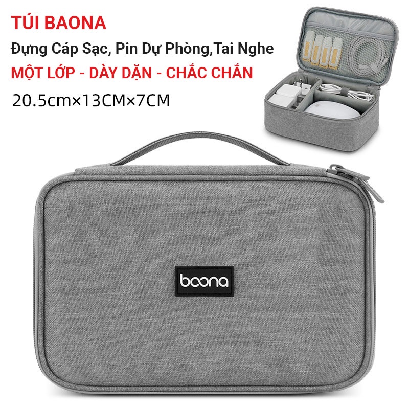 Túi BAONA Đựng Cáp Sạc, Pin dự phòng, tai nghe  MỘT LỚP - DÀY DẶN - CHẮC CHẮN