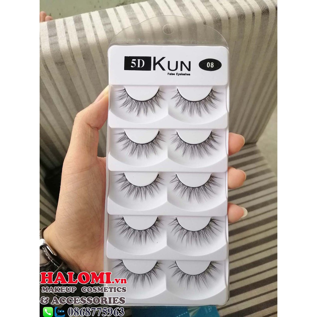 Lông mi giả tự nhiên Kun 5D 08 5 cặp cao cấp chính hãng HALOMI chuyên dùng cho makeup