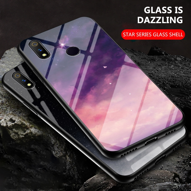 Starry Sky Phone Case Realme 5 Pro 5i 3 Pro Hard Tempered Glass Cover Shockproof