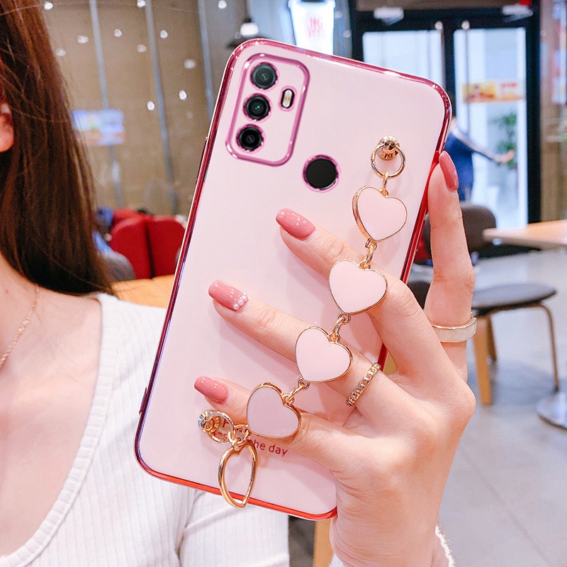 Ốp điện thoại silicon mềm có dây đeo cổ tay hình trái tim cho Oppo A53 2020