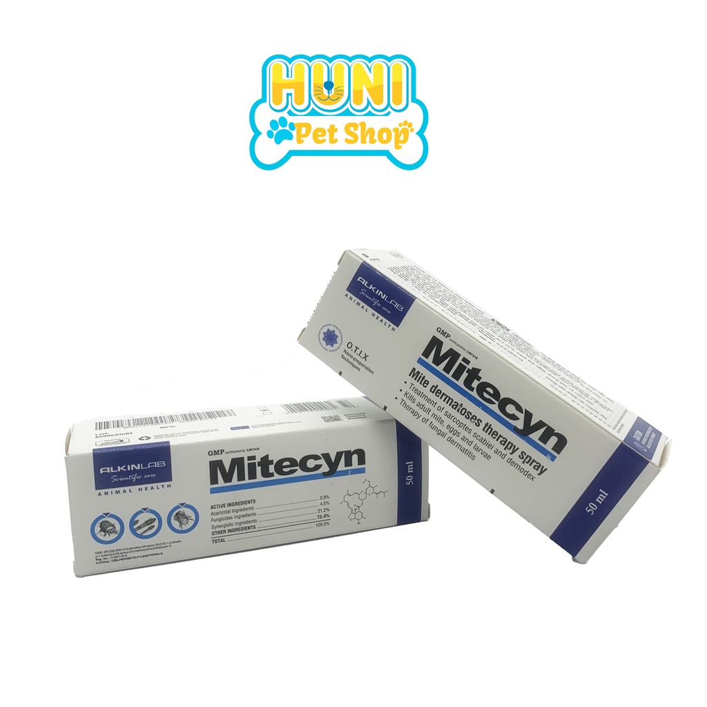 Mitecyn chai xịt ghẻ ngoài da cho chó mèo - chai Mytecin xịt viêm da cho thú cưng 50ml Huni Petshop