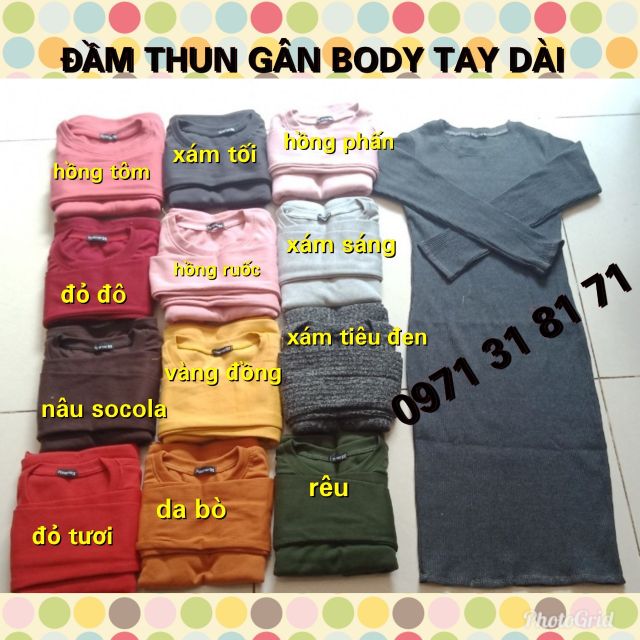 Đầm thun gân body tay dài