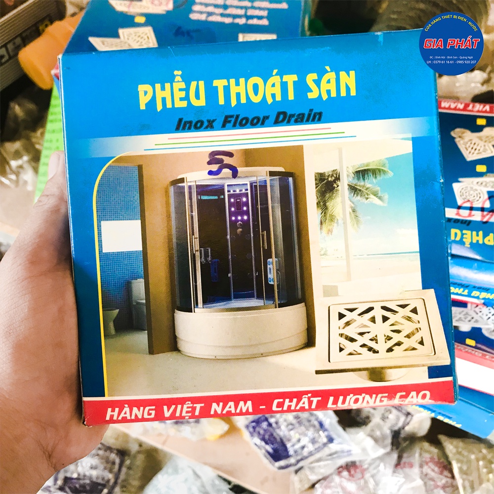 Phiễu thoát sàn - Phiễu lọc rác - Chống hôi - Inox 304 - 15x15 Phi 60-  Phi 90
