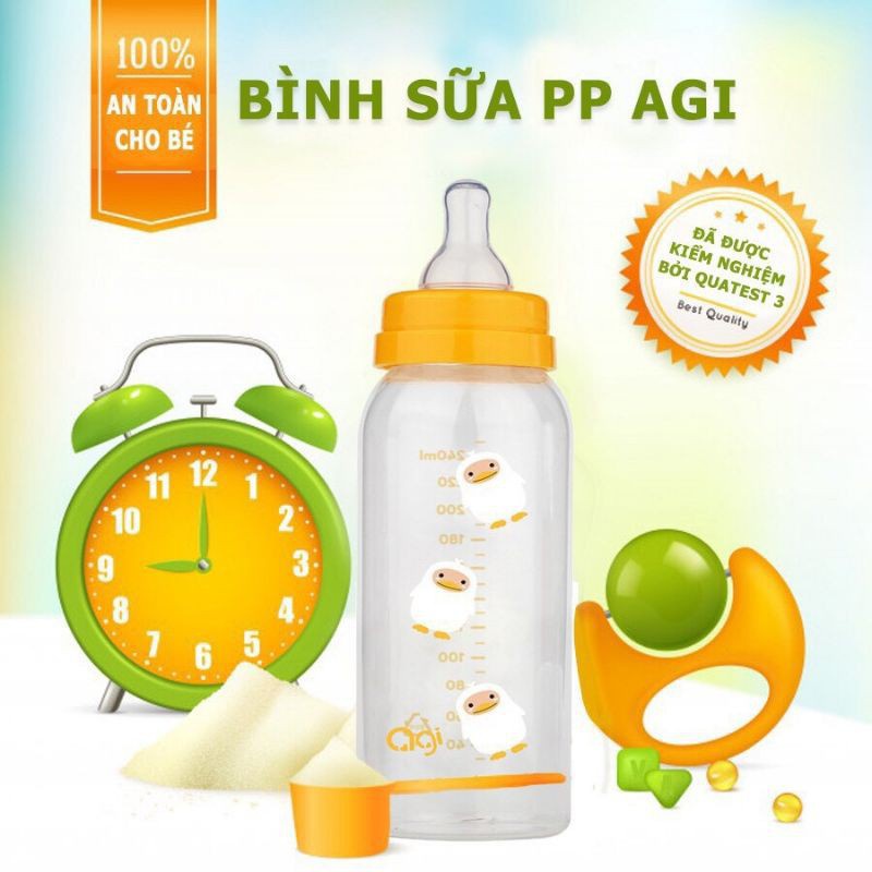 Bình Sữa Cổ Hẹp Agi 250ml Bình Sữa Agi Cổ Hẹp Nhựa PP Mẫu Mới