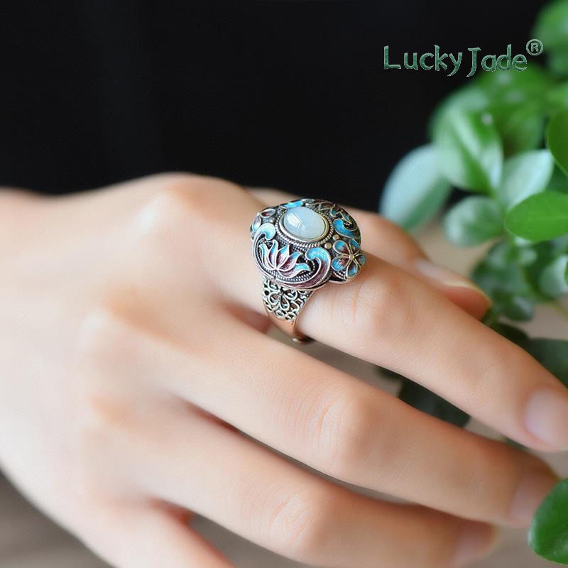 Nhẫn Mạ Bạc 925 Đính Đá Ngọc Bích Phong Cách Retro Thời Trang Cho Nam