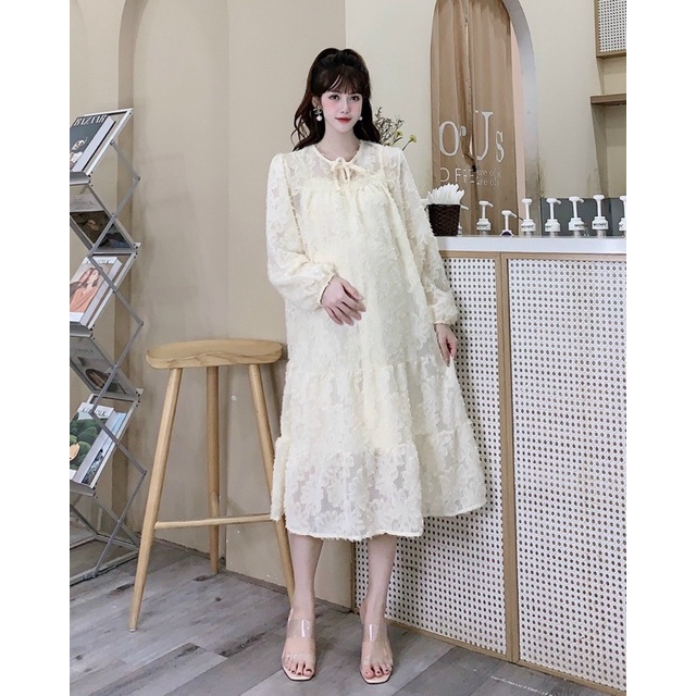 Đầm Bầu Dáng Babydoll Hai Lớp Tay Dài Siêu Xinh