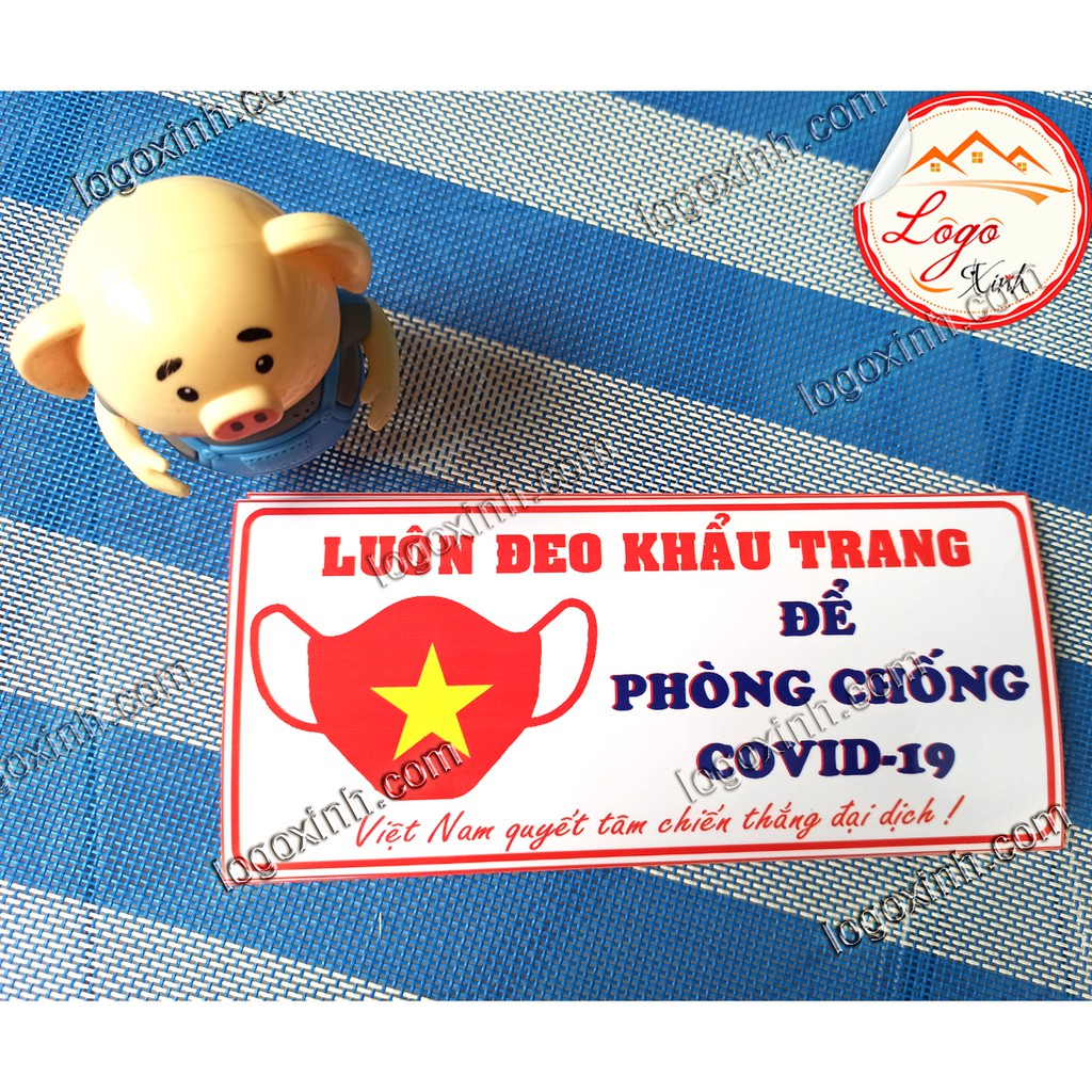LOGO STICKER DÁN YÊU CẦU ĐEO KHẨU TRANG GIỮ KHOẢNG CÁCH PHÒNG DỊCH COVID 19