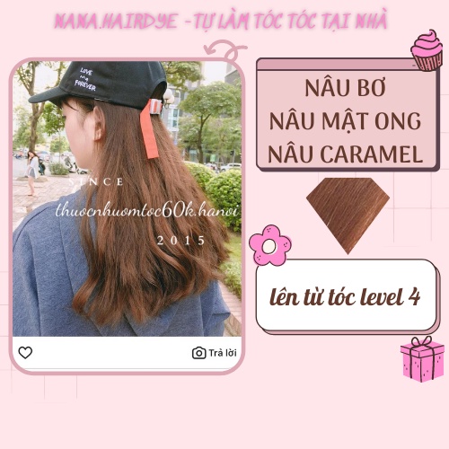 (KO TẨY)Thuốc nhuộm màu NÂU BƠ/NÂU MẬT ONG/NÂU CARAMEL kèm trợ dưỡng găng tay