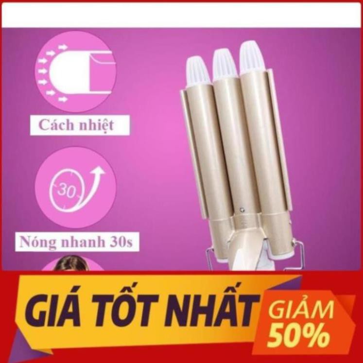 Máy uốn tóc chuyên nghiệp Kemei KM-1010 tiện lợi với 3 trục uốn dùng để uốn xoăn, uốn lọn gợn sóng tạo độ phòng cho tóc