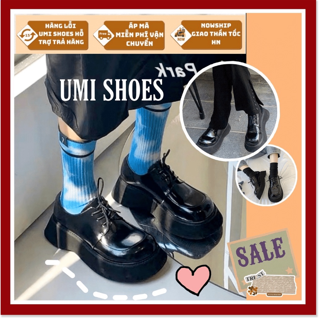 💖 Giày nữ oxford anh quốc đế cao to bự dày răng cưa da bóng/trơn mũi vuông tăng chiều cao thời trang Hàn quốc