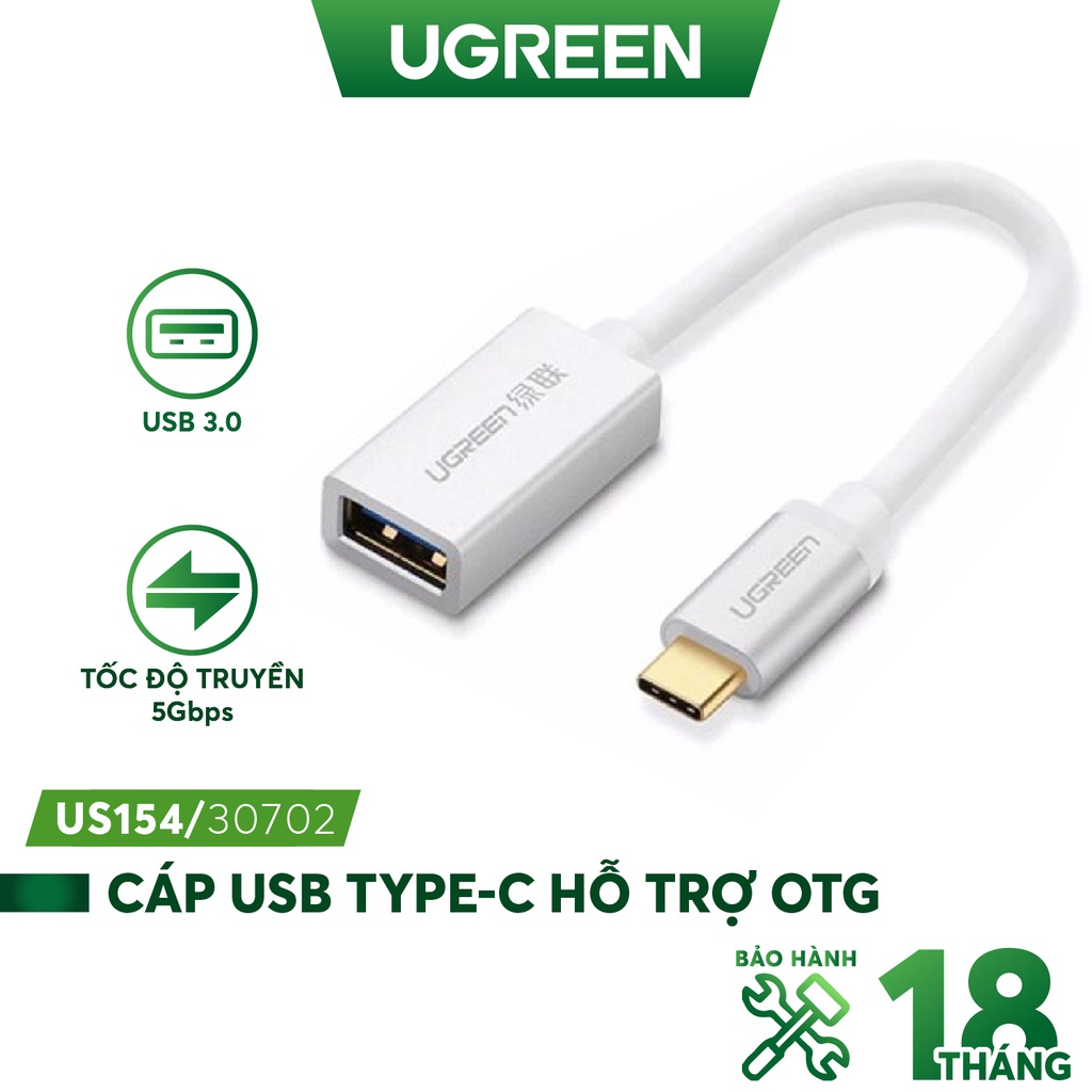 Cáp USB type C hỗ trợ chức năng OTG dài 15cm UGREEN US154 - Hàng phân phối chính hãng - Bảo hành 18 tháng