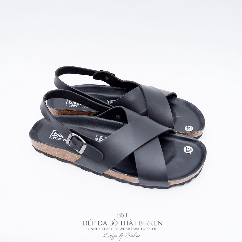 DK11-LÓT CHỐNG NƯỚC-Giày sandal đế trấu Birken da bò thật nam nữ, dép xăng đan công sở, dép đế trấu Bioline D11